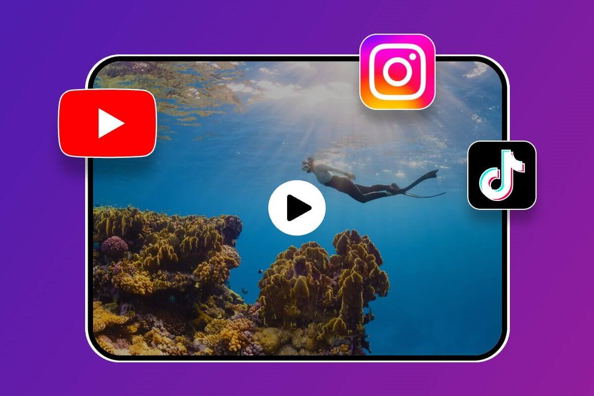 水中ダイビングのHD動画にInstagram、YouTube、TikTokのアイコンを付ける
